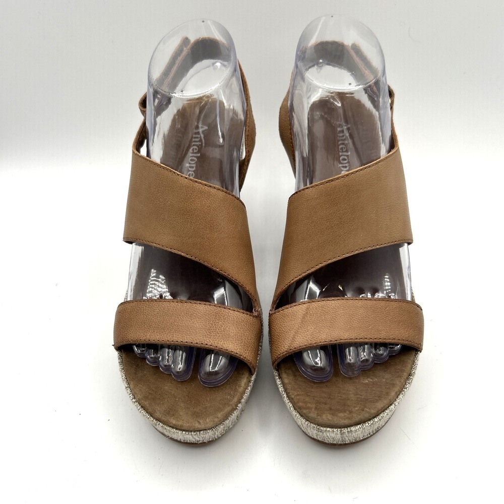 Antelope Leather Wedge Sandals Womens 39 Brown Platform Slingback Open Toe